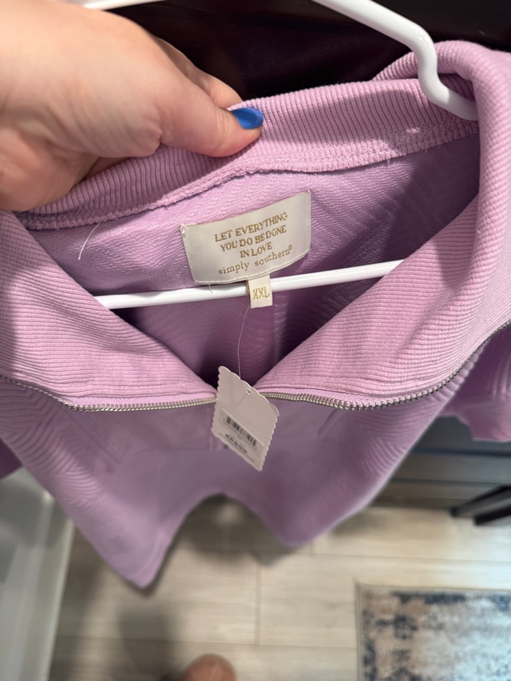 Simply Southern Lavender Short-Sleeve Zip Polo Top pearl/rhinestone detailing - Picture 2 of 3